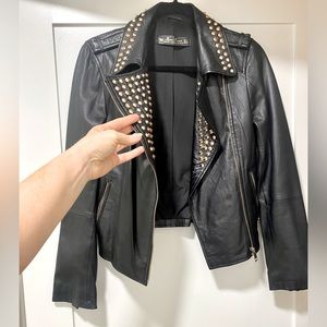 EUC ZARA gold studded leather jacket!! Stunning! Medium.